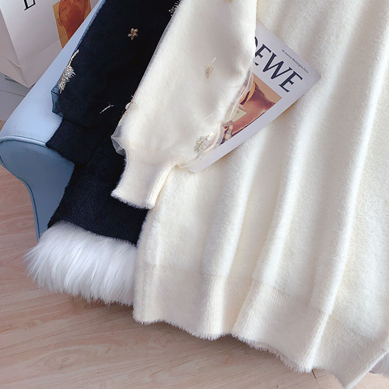 Imitation mink soft waxy sweater dress loose lazy style  4938