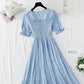 Cotton linen dress French retro slim dress  4884
