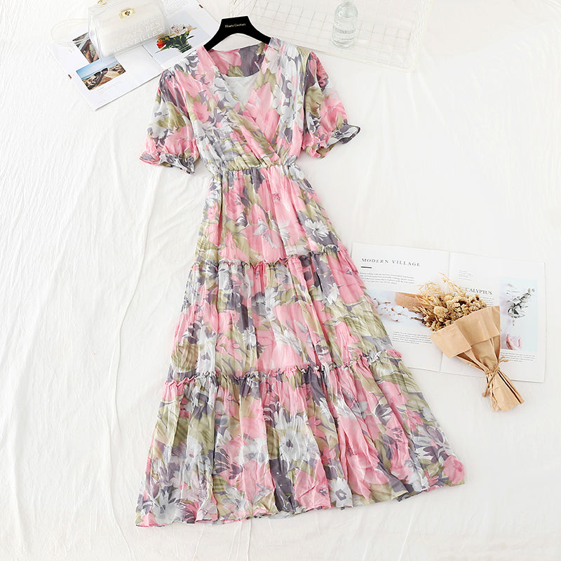 Französischer langer Rock mit plissierter Taille zeigt dünnes Temperament Chiffon-Feenrock 4629