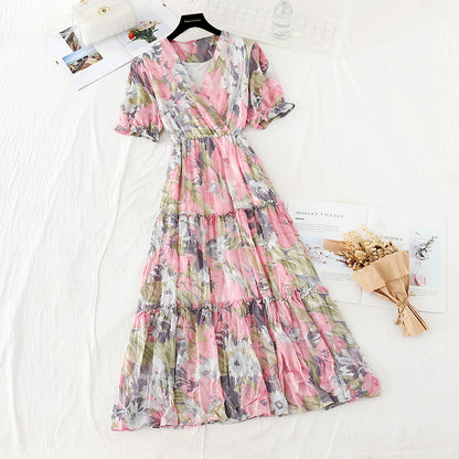 Französischer langer Rock mit plissierter Taille zeigt dünnes Temperament Chiffon-Feenrock 4629