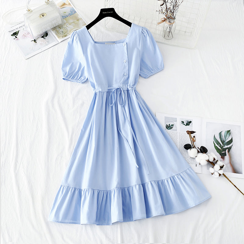 New style bubble sleeve French retro minority temperament fairy skirt  4847