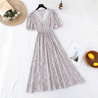 New chiffon skirt temperament gentle wind French slim skirt  4659