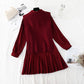 New knitted vest LONG SLEEVE bottomed Pleated Skirt Set  4818