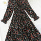 Bow Elastic Waist floral dress Ruffle  4815