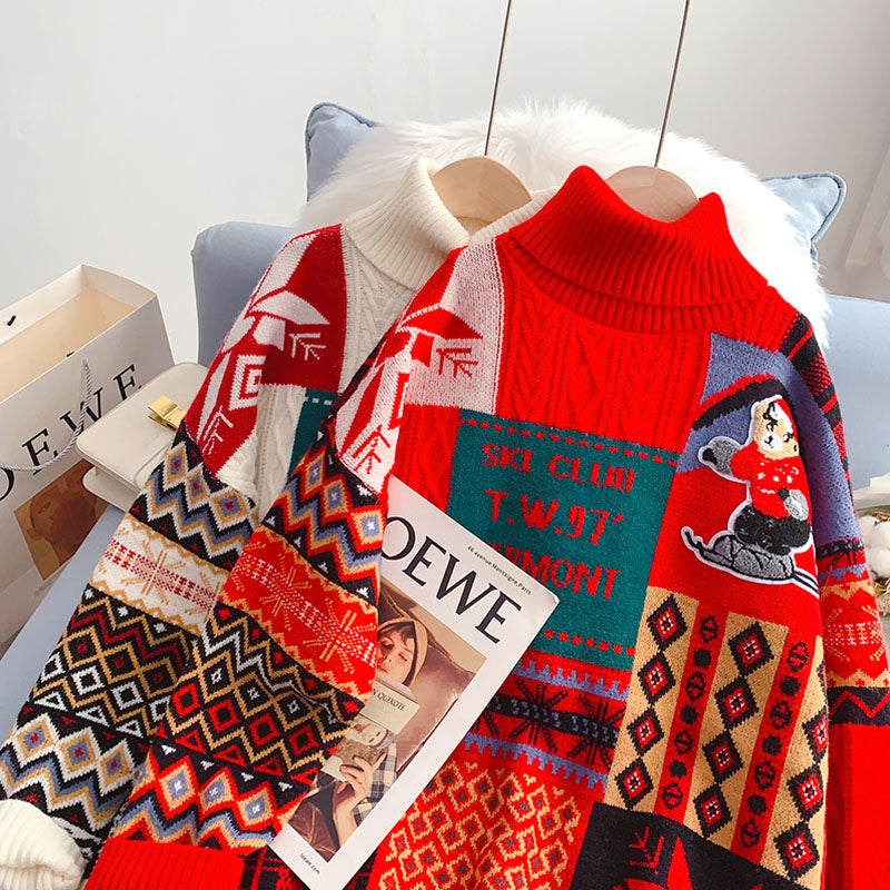 Christmas sisters high neck sweater new Knitted Top  4924
