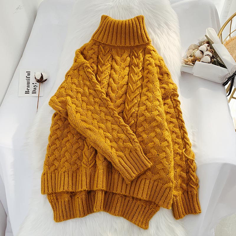 Red high neck twist sweater women's loose and lazy style  4911