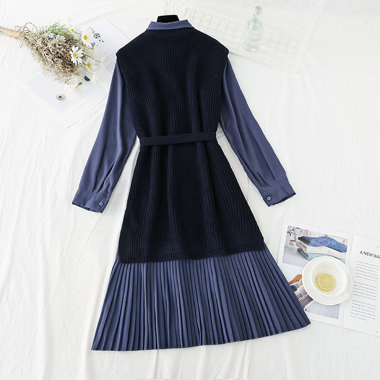 The new knitted sweater long skirt two-piece set is thin and tall  4762