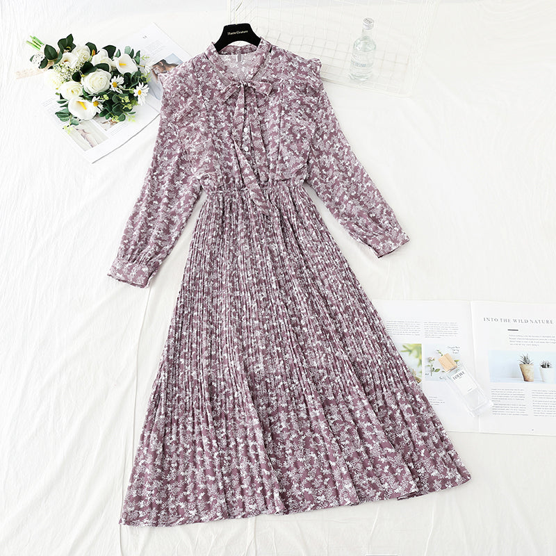 The new female super fairy slim and gentle wind Pleated Chiffon floral skirt  4728