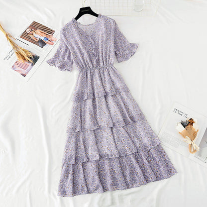 Die neue Taille ist schmal, französischer Retro-Chiffon-Kuchen-Langrock 4602