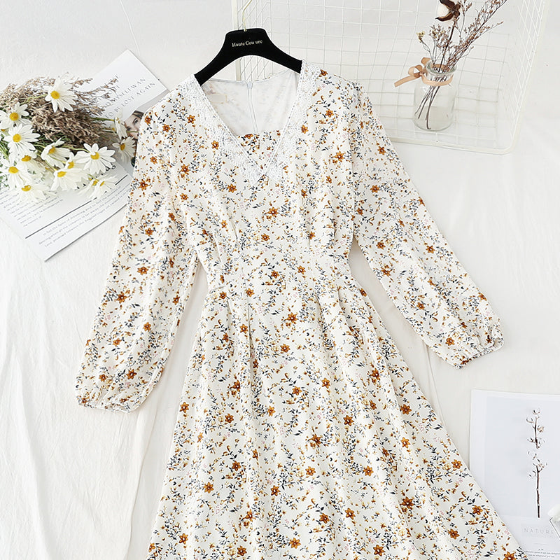 The waist is slim, the floral dress is gentle, the Lace Chiffon Skirt  4812