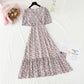 Floral Chiffon Dress gentle wind long skirt sweet V-neck  4859