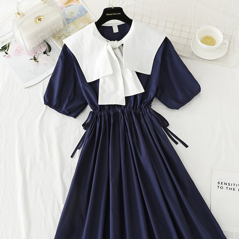 New sweet bubble sleeve shawl long skirt drawstring waist lace up skirt  4849