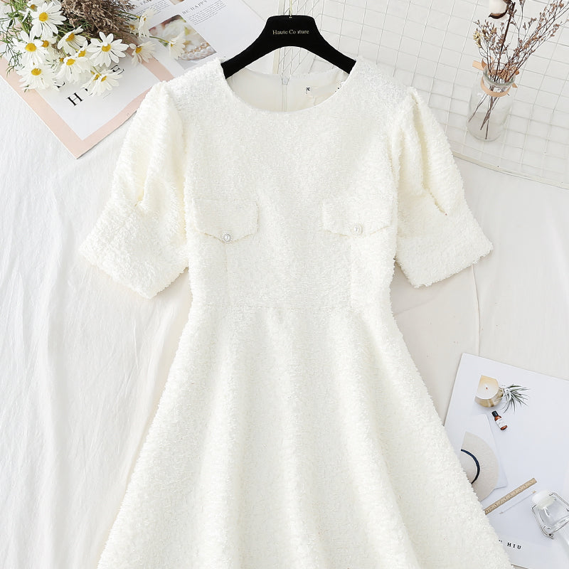 Design sense niche skirt Hepburn style high waist tweed  4802