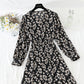 French V-neck pleated floral dress Vintage  4827