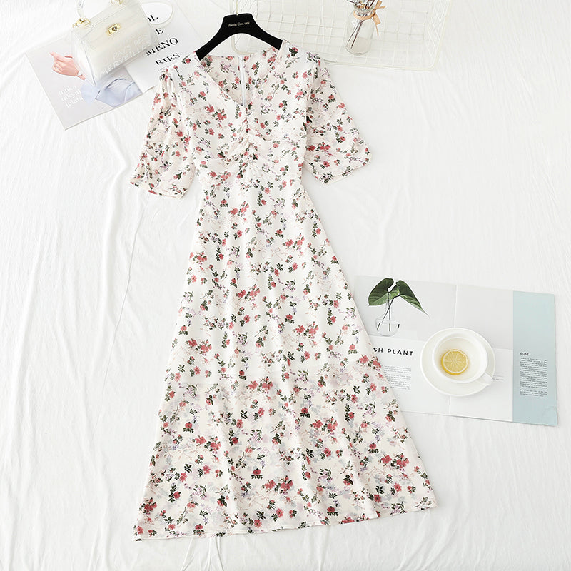 French retro first love sweet floral skirt temperament small skirt  4897