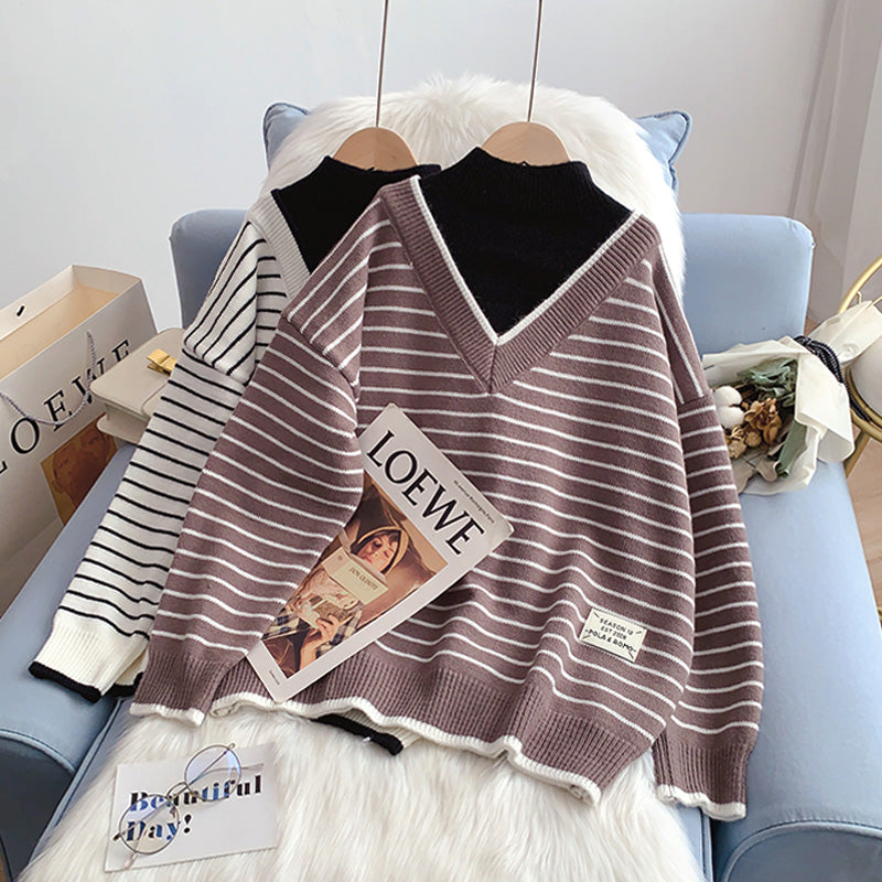 Halbhoher Kragen, gefälschte zwei Pullover, fauler Windstreifenpullover 5013