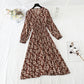 French V-neck pleated floral dress Vintage  4827