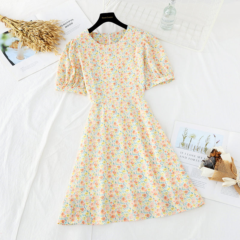 New Style Bubble Sleeve Chiffon gentle style French retro skirt  4634