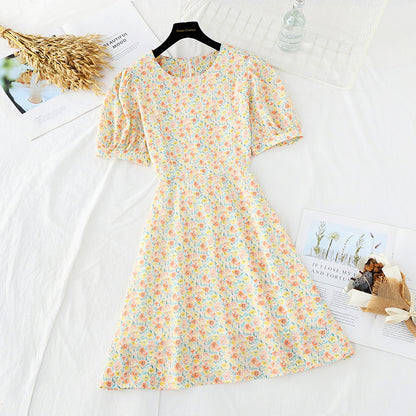 New Style Bubble Sleeve Chiffon gentle style French retro skirt  4634