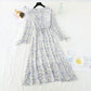 New long sleeve waistband lace up thin Chiffon gentle wind Floral Dress  4719