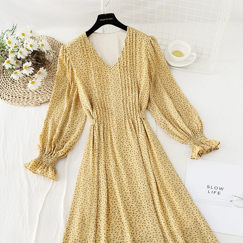 Nouvelle robe de pause thé française en mousseline de soie avec bandage fin et fermeture à la taille 4576