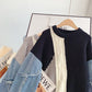 Denim sleeve stitched sweater niche sweater top  4923