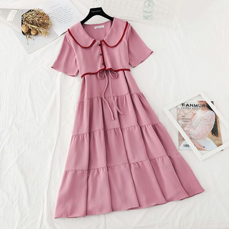 The new waist is slim, gentle and wind fake two-piece skirt  4652