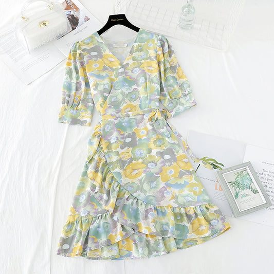 French gentle wind chiffon skirt super fairy French long skirt  4654