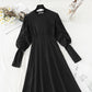 New women's bubble sleeve pleated belly covering dress  4811