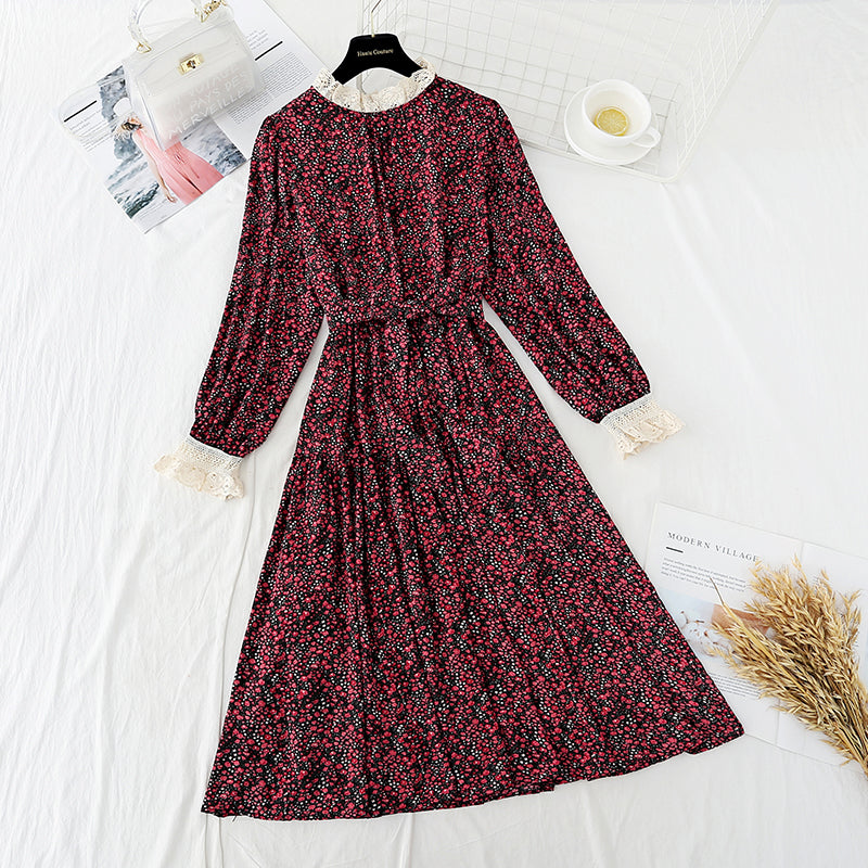 Women's French retro waist, slim and gentle, long sleeved Chiffon Skirt  4722