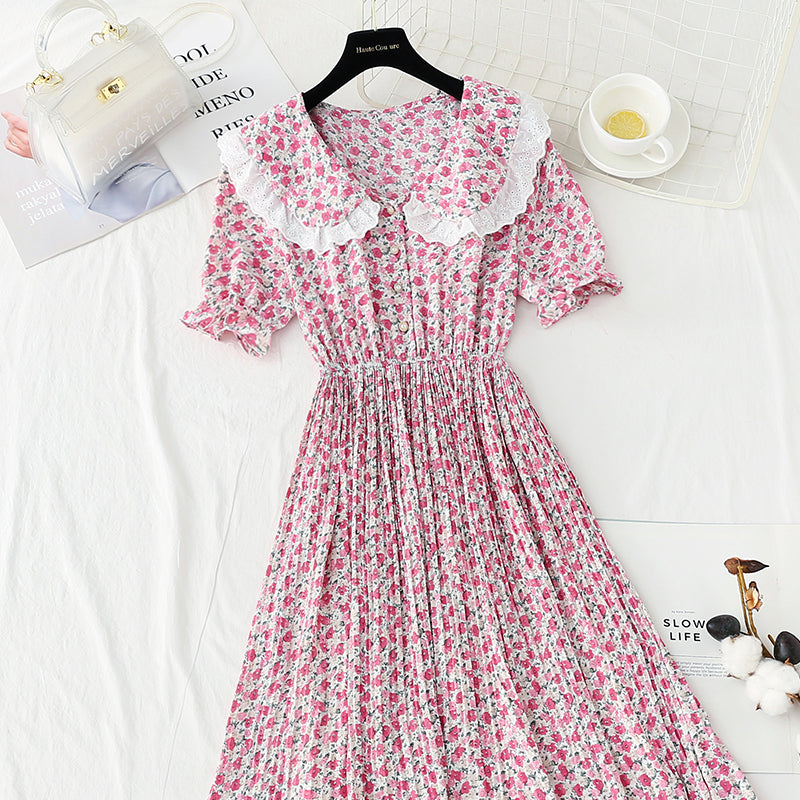 Chiffon floral skirt temperament gentle wind tea break Platycodon skirt  4901