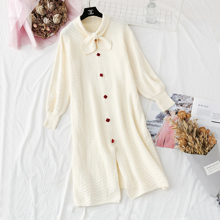 Net red knitted dress French retro knee sweater skirt  4730