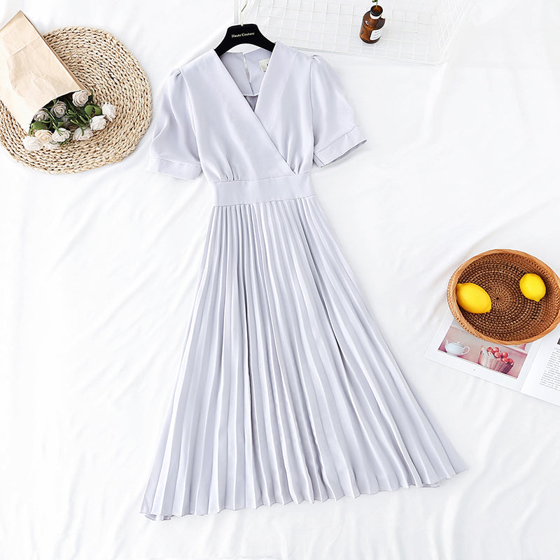 French retro pleated skirt with slim waist  4663