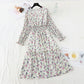 New gentle wind, slim slim, elastic waist, wrinkled Chiffon Floral Dress  4714