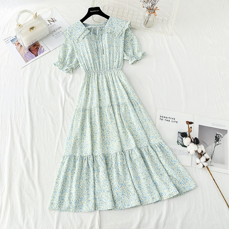 Baby collar floral dress sweet Chiffon fairy skirt  4866