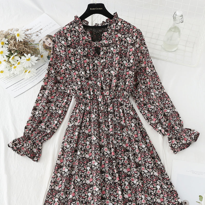 Ruffle edge gentle wind broken flower skirt  4835