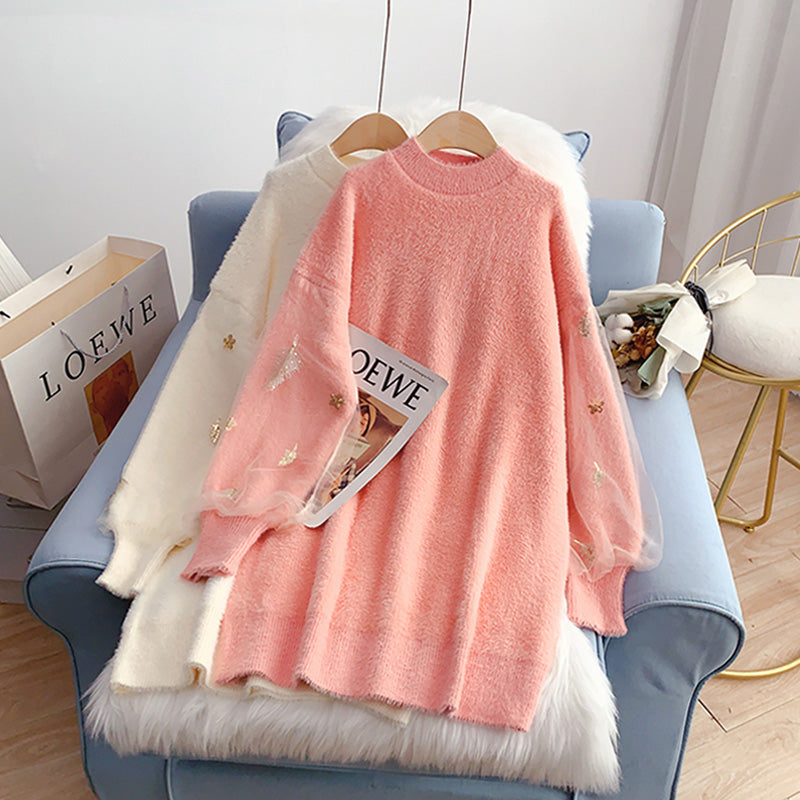 Imitation mink soft waxy sweater dress loose lazy style  4938