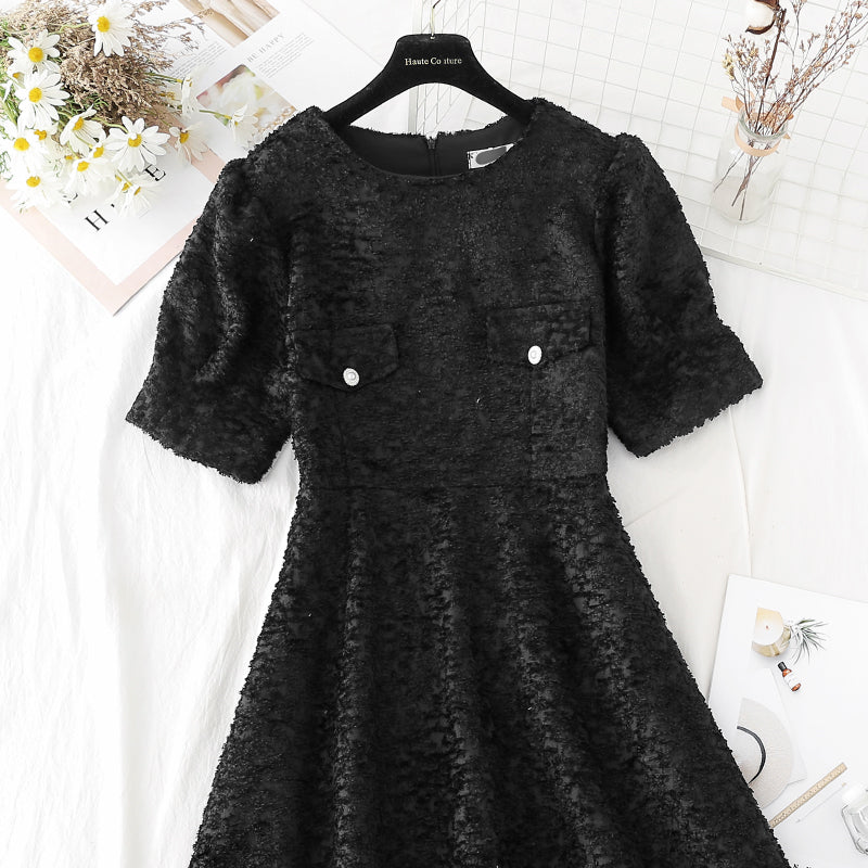 Design sense niche skirt Hepburn style high waist tweed  4802