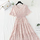 New sweet broken Flower Chiffon French retro lace V-neck slim dress  4873