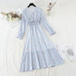 Pleated knee length floral dress gentle wind thin temperament slim skirt  4808