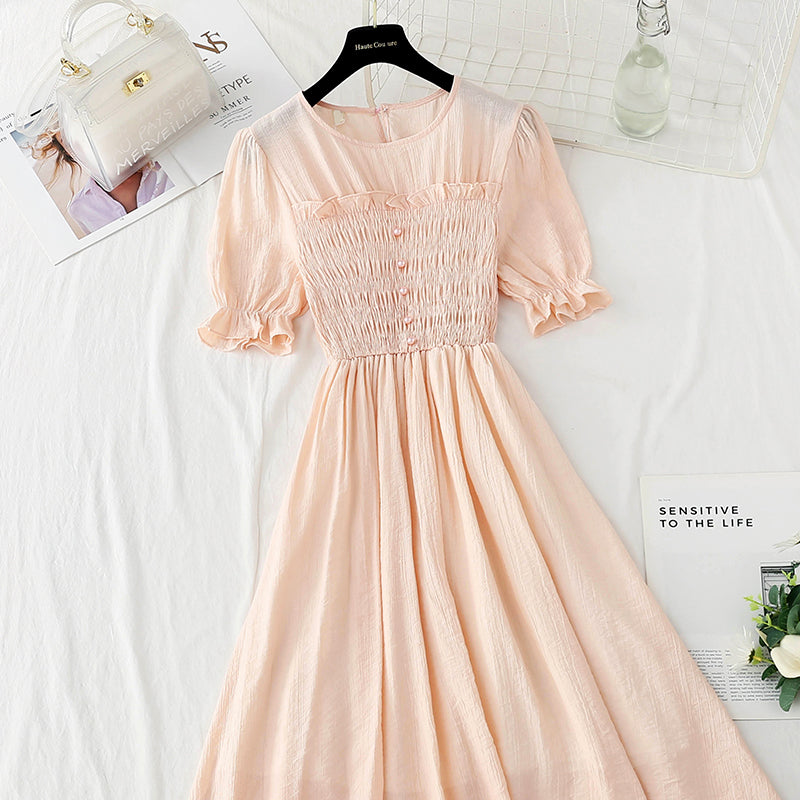 Cotton linen dress French retro slim dress 4884 – girlhomeshops