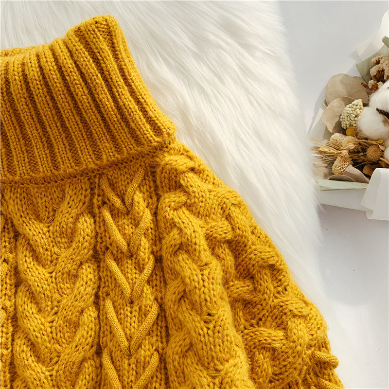 Red high neck twist sweater women's loose and lazy style  4911