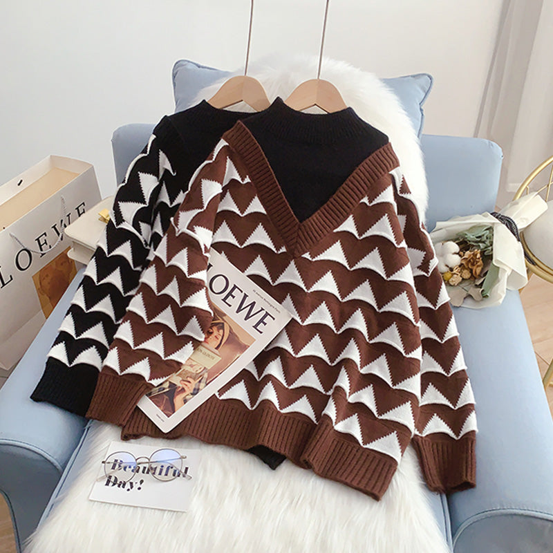 Pullover mit halbem Stehkragen für Damen, kleiner Mann, gefälschter zweiteiliger Designsinn 4936