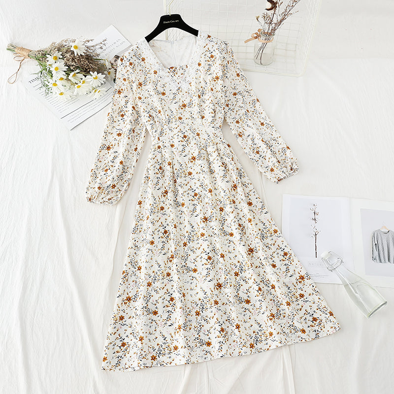 The waist is slim, the floral dress is gentle, the Lace Chiffon Skirt  4812