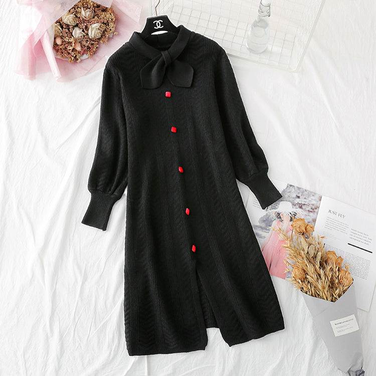 Net red knitted dress French retro knee sweater skirt  4730