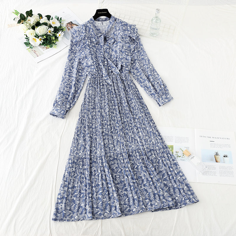 The new female super fairy slim and gentle wind Pleated Chiffon floral skirt  4728