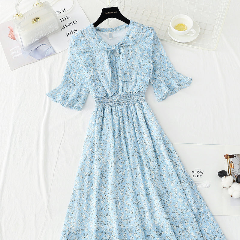 Slim tea break chiffon skirt retro floral long skirt  4892