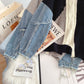 Denim sleeve stitched sweater niche sweater top  4923
