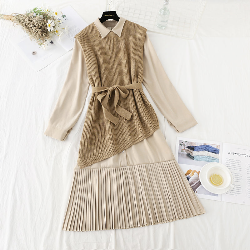 The new knitted sweater long skirt two-piece set is thin and tall  4762