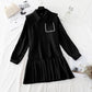 New knitted vest LONG SLEEVE bottomed Pleated Skirt Set  4818